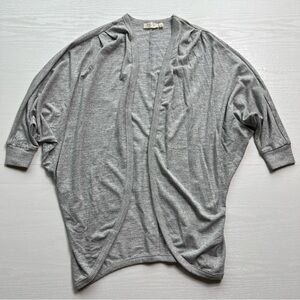 RD Style Drape Cardigan Womens Medium Gray Open Knit Quarter Sleeve